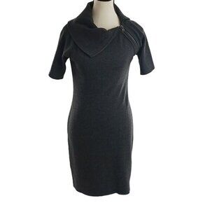 Calvin Klein Sweater Dress Womens Size S Gray Short Sleeve Asymmetrical Collar